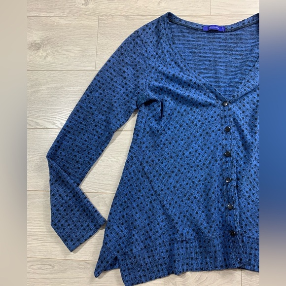 Cut Loose Blue Polka Dot Button-Up Thin Knit Cardigan Top - Picture 3 of 8